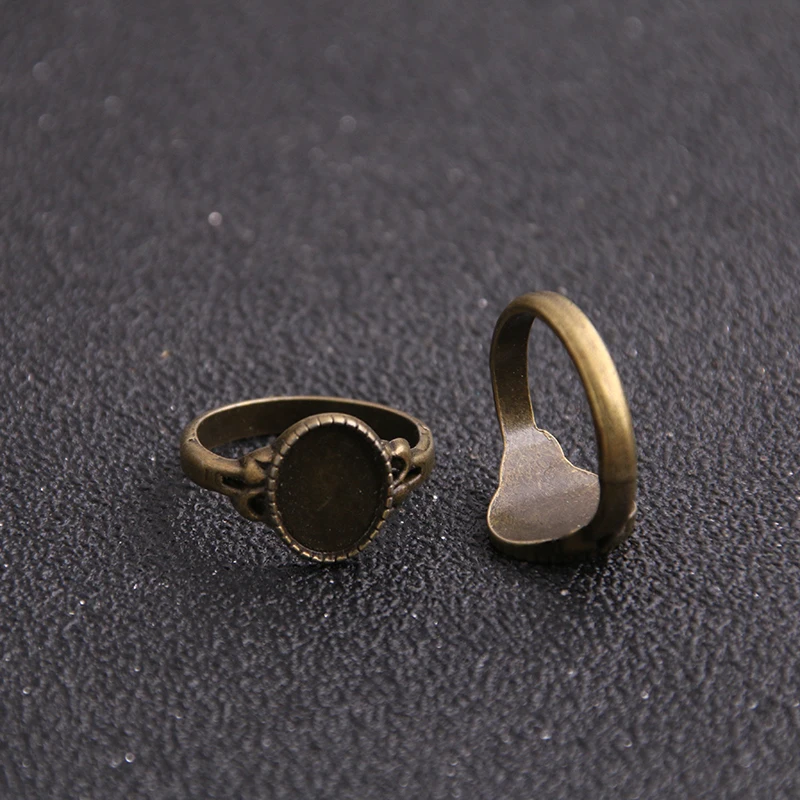 

4pcs/lot Fashion Vintage Filigree NO Adjustable Ring Bases Blanks 10*8mm Antique Bronze Cabochon Rings