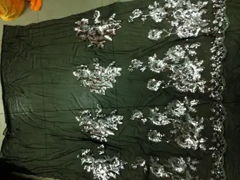 

African Black Mesh Lace Silver and Coffe Paillettes lace fabrics High Quality for Party Sequin Fabric