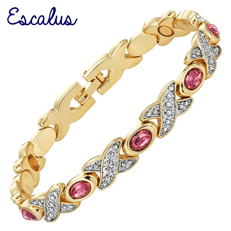 

Escalus Trendy Wedding Bracelet For Women Wristband Gold Color Purple Stones Magnetic Bangle Ladies Violet Charm Jewelry