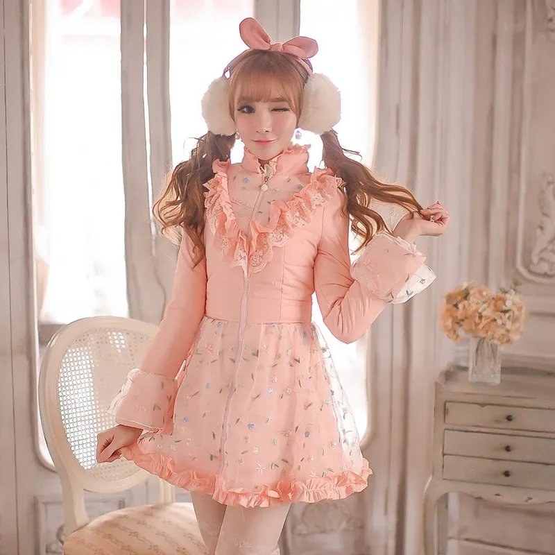 

Princess sweet lolita coat Candy Rain Winter Falbala waist with thick cotton-padded jacket down jacket coat C15CD5003