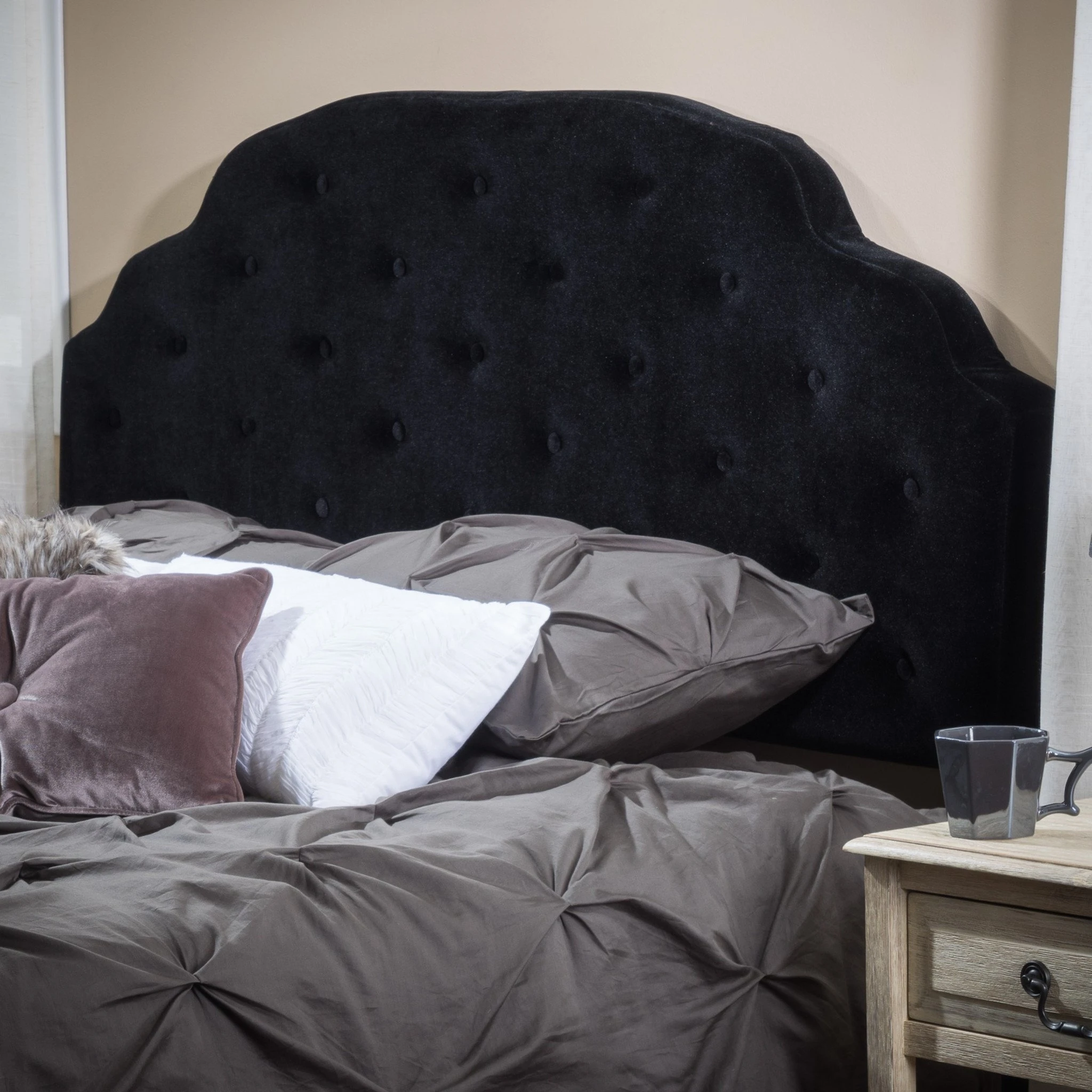 Canton Queen to Full Black Suede Headboard