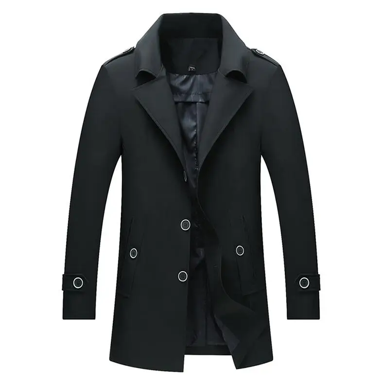 YUNCLOS мужской s Тренч осенне-зимнее длинное пальто однобортный Ветрозащитный тонкий Тренч пальто для мужчин плюс размер - Цвет: Черный