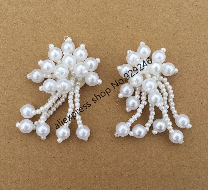 

50pcs/lot white pink black inmitation pearl beaded applique with pearl fringe for shoes Kid's garment dress bag craft decoration