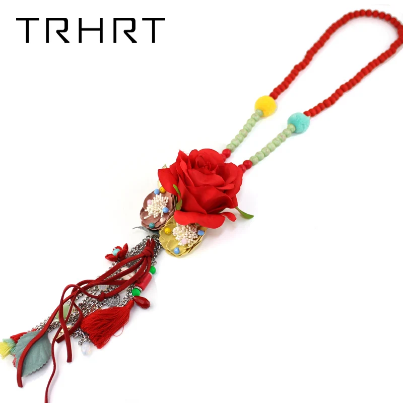 

2018 newest design sweet multi layer flower necklace for women exaggerated flower long bead bohemian statement Long necklace