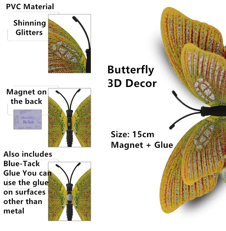 3D Butterfly fridge magnet home decoration 5pcs - 1