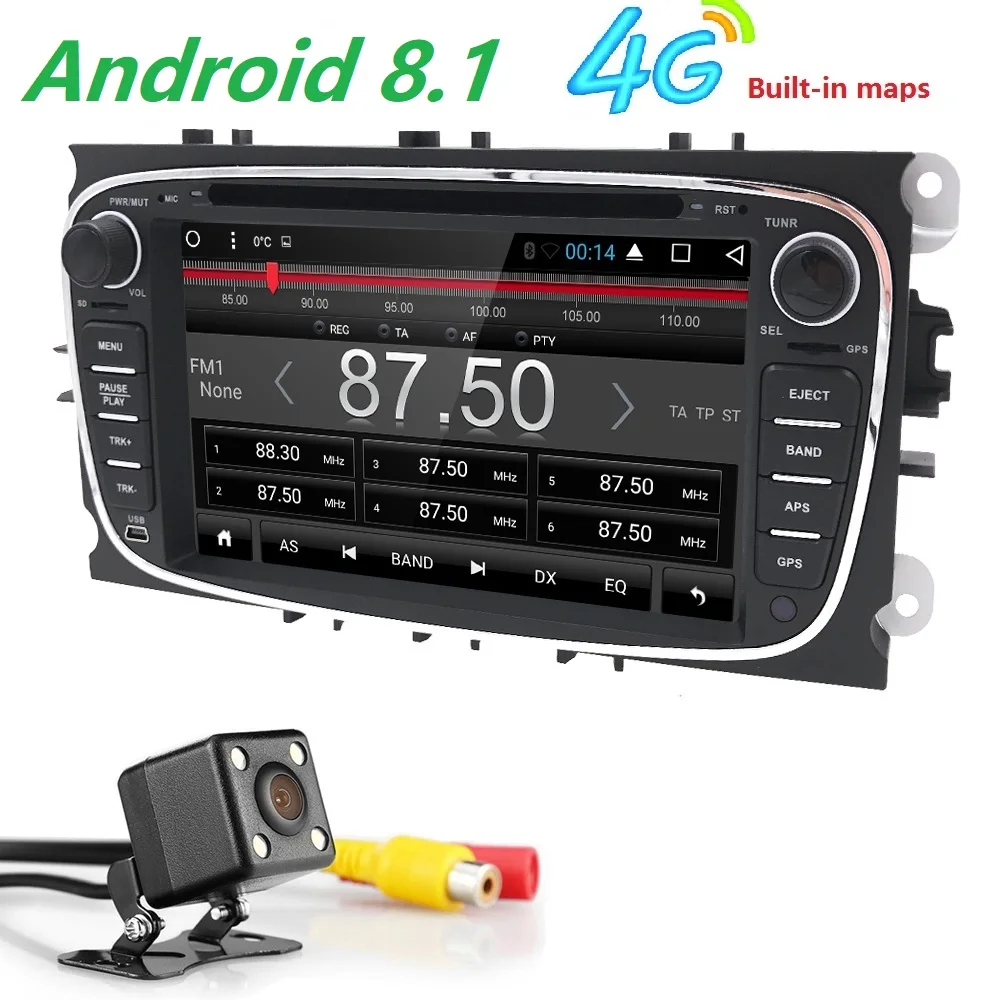 Sale Hizpo 2 din Android 7.1 8.1 Quad Core Car DVD Player GPS Navi for Ford Focus Galaxy Audio Radio Stereo wifi Head Unit 1024*600 4