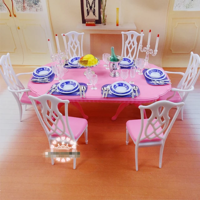 Diy Plastic Doll House Dollhouse Kitchen Dining Room Furniture Diy Plastic Doll House Dollhouse Kitchen Dining Room Furniture Table Tableware Set Accessories For Barbies