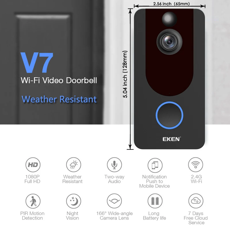 Eken V7 HD 1080P смарт WiFi видео дверной звонок камера визуальный домофон ночное видение IP дверной звонок беспроводная камера безопасности
