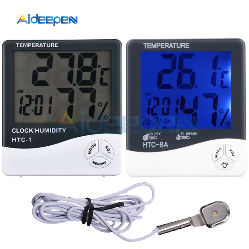 

HTC-2 HTC-8A LCD Display C/F Hygrometer Thermometer Indoor Outdoor Temperature Humidity Monitor With Date Time Alarm Clock