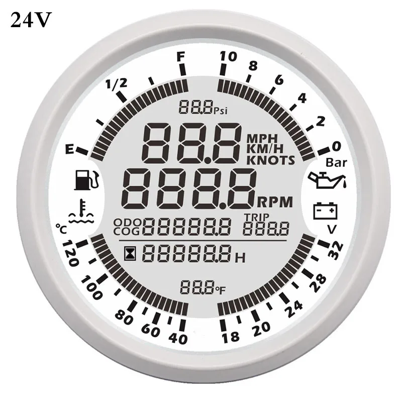 Морской катер цифровой gps Спидометр Тахометр для авто мотор 12 В 24 В уровень топлива температура воды 6 в 1 Многофункциональный манометр - Цвет: 24v