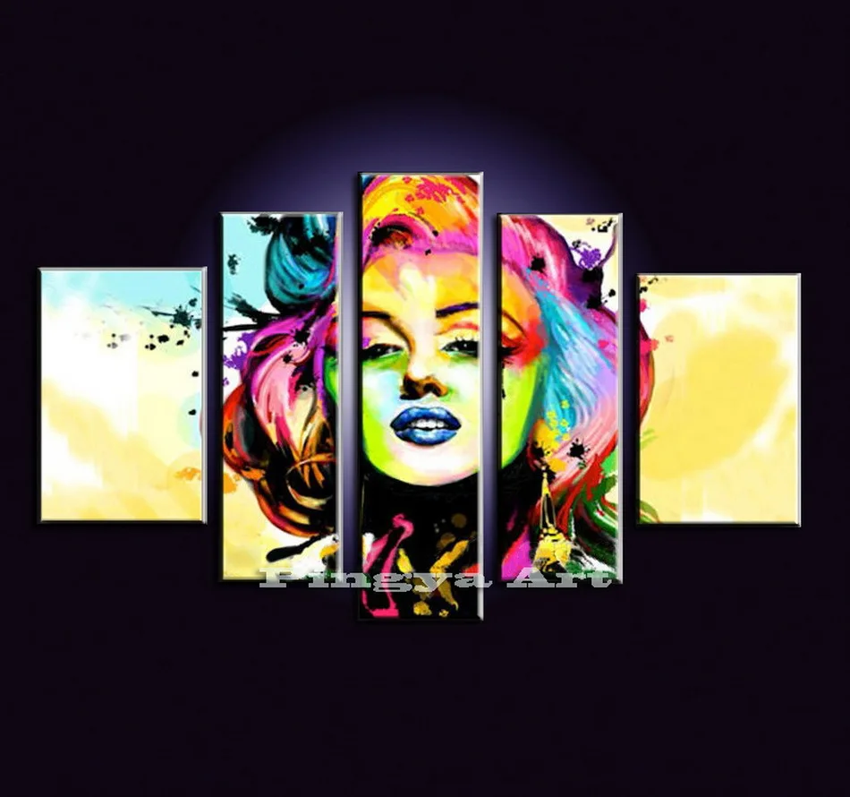5 Panel Large Abstract Wall Art Cheap Modern Hand Painted