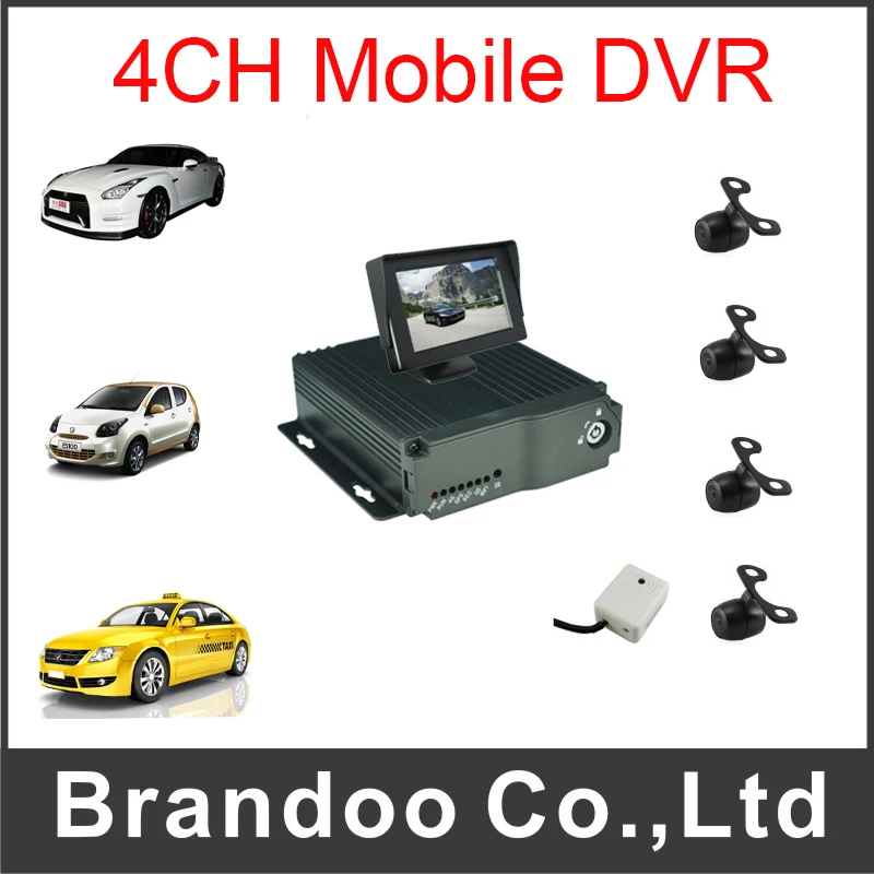 

4CH D1 SD Card Mini Mobile Video Surveillance DVR Car DVR Kit Including Camera and Monitor for Taxi Vehicle