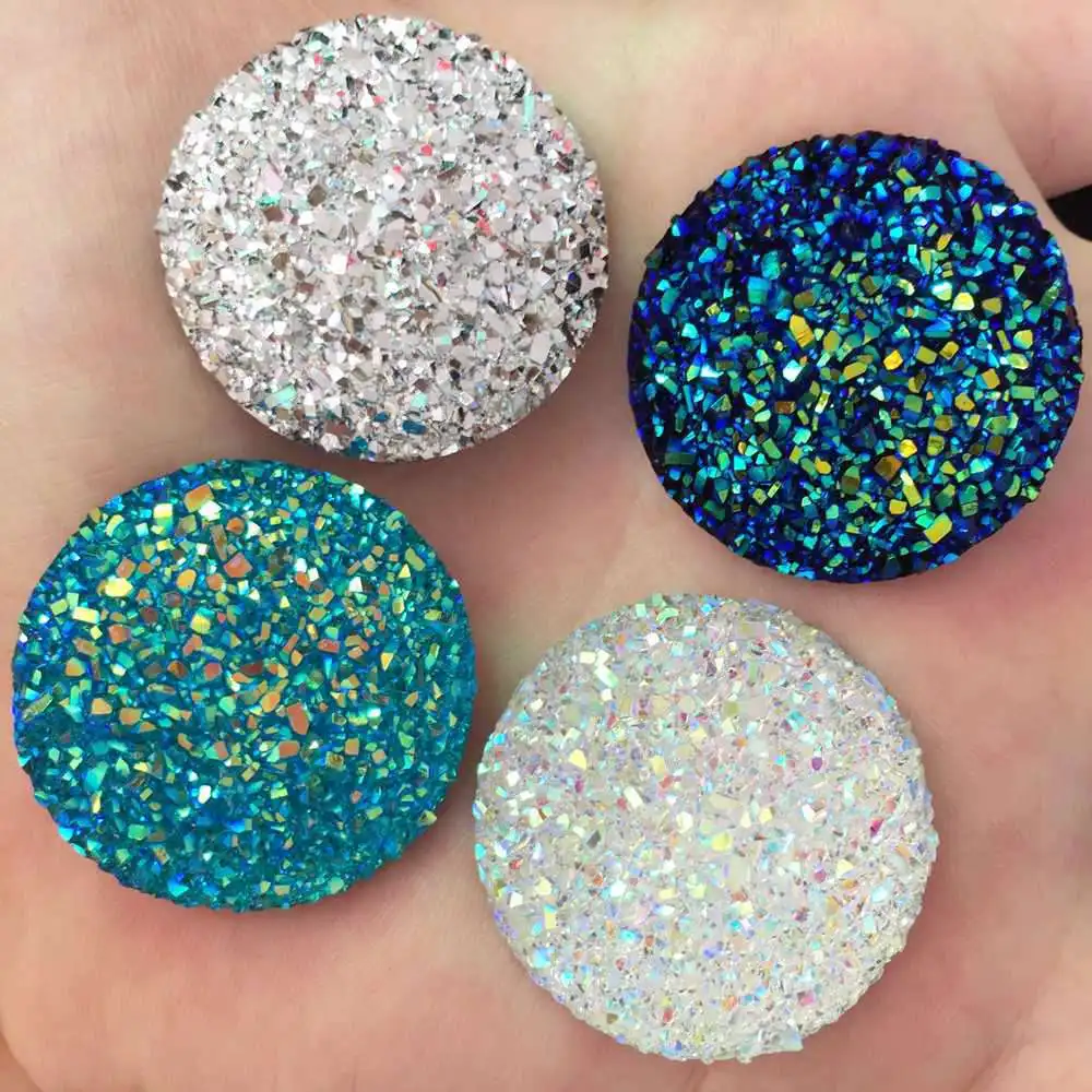 

New 8pcs 30mm AB Resin Ore round half beads FlatBack rhinestone no hole buttons Wedding ornament DIY PR97*2
