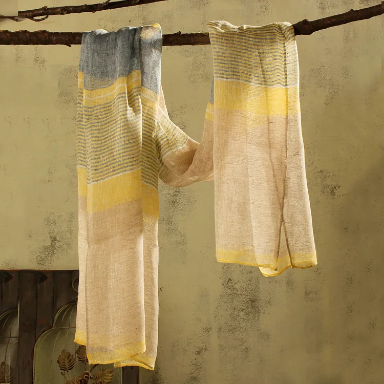 

100% linen striped soft thin shawls summer spring big size sun-protect vacation holiday beach scarves linen pashmina women men