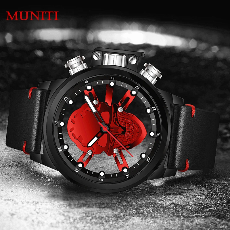 Prix Hommes de Montres Punk 3D Creux Crâne Sport Montre Quartz MUNITI Hommes Montres Top Marque De Luxe Étanche Relogio Sport Crâne montre