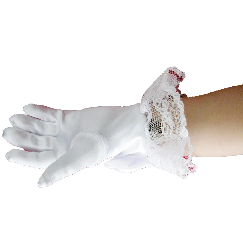 Прекрасный Эластичный Девушка этикет производительность кружевные перчатки на запястье атласная Кружева перчатки для стрельбы из лука короткие дети принцесса перчатки для танцев B98