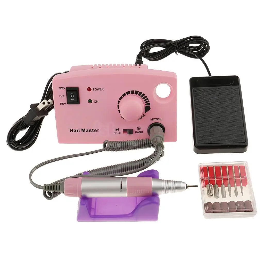 

Pen Shape Electric Nail Drill Manicure Filer Kit Nail Polish Machine set with 6 Bits Pedicure Tools US Plug Pink 30000RPM