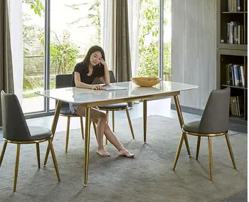 

Stainless steel Dining Room Set Home gold minimalist modern marble dining table and 6 chairs mesa de jantar muebles comedor
