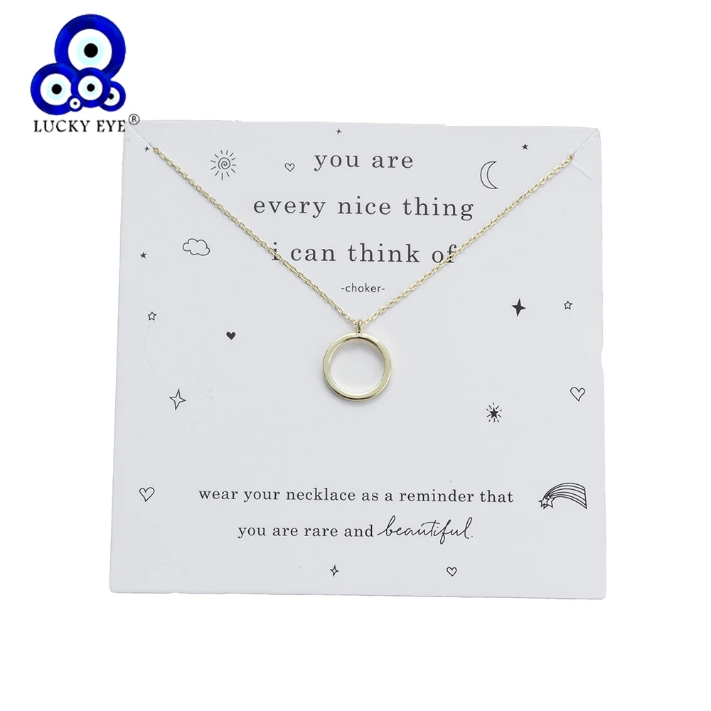 

Lucky Eye Circle Pendant Necklace Chain Link Colorful Wish Card Necklace For Mom Sister Valentine's Day Gift Jewelry EY6019