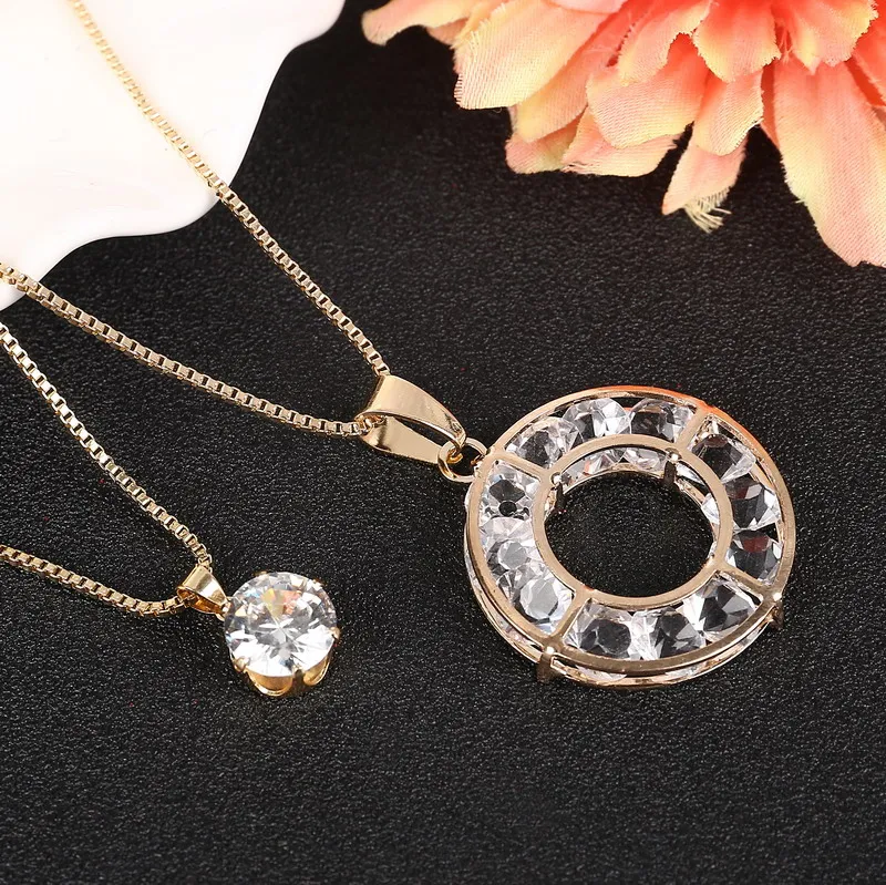 

New Coming Long Double Chain Pendant Necklace Big Round Austrian Crystal Necklace