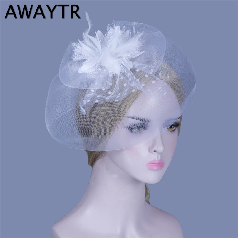 

AWAYTYR Hair Accessories Fancy Elegant Lady Top Net Mesh Birdcage Veil Feather Hairpin Hat Hair Clip for Wedding Church Party