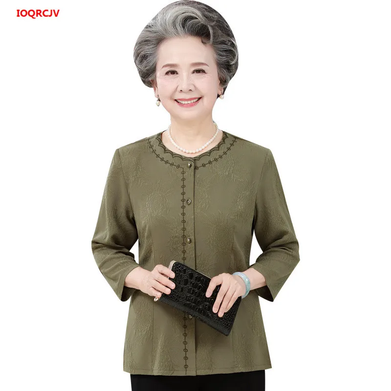 

Middle Age Old Mother Print Long Sleeve Top Spring Autumn Plus Size 4XL Women Leisure Button Cardigan Blouse Grandma Shirt W706