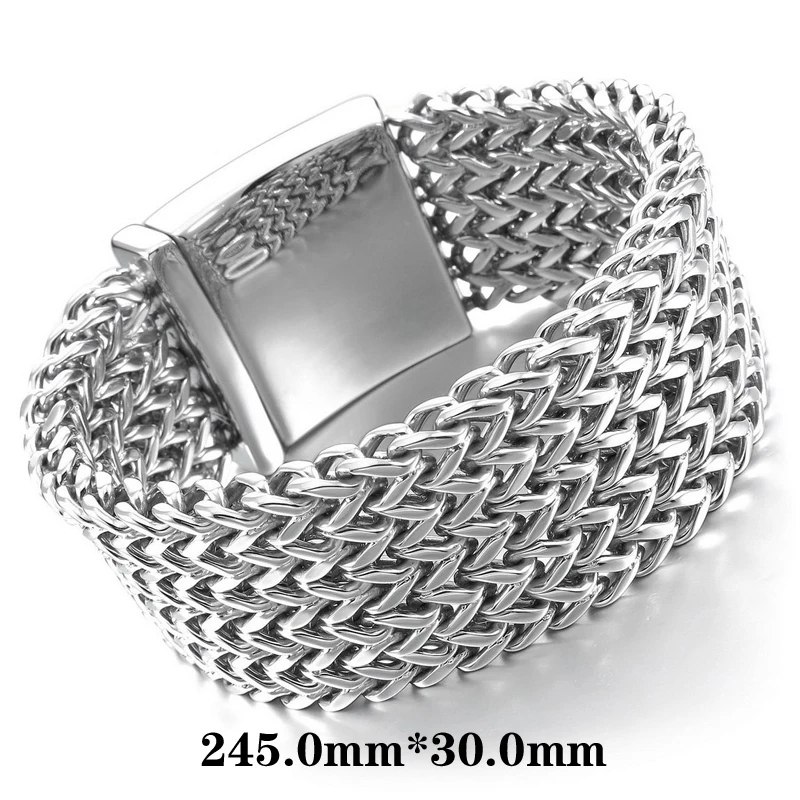 Большой тяжелый крутой ювелирный браслет из нержавеющей стали браслет на запястье Серебряный Дикий браслет размер длина 30 мм ширина 245 мм