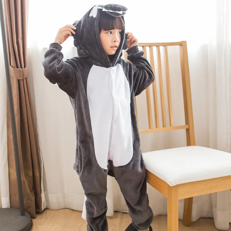 

Grey Wolf Kigurumi Child Onesies Kid Animal Overall Boy Girl One-Piece Suit Festival Party Pajama Cheese Cat Cosplay Costume War