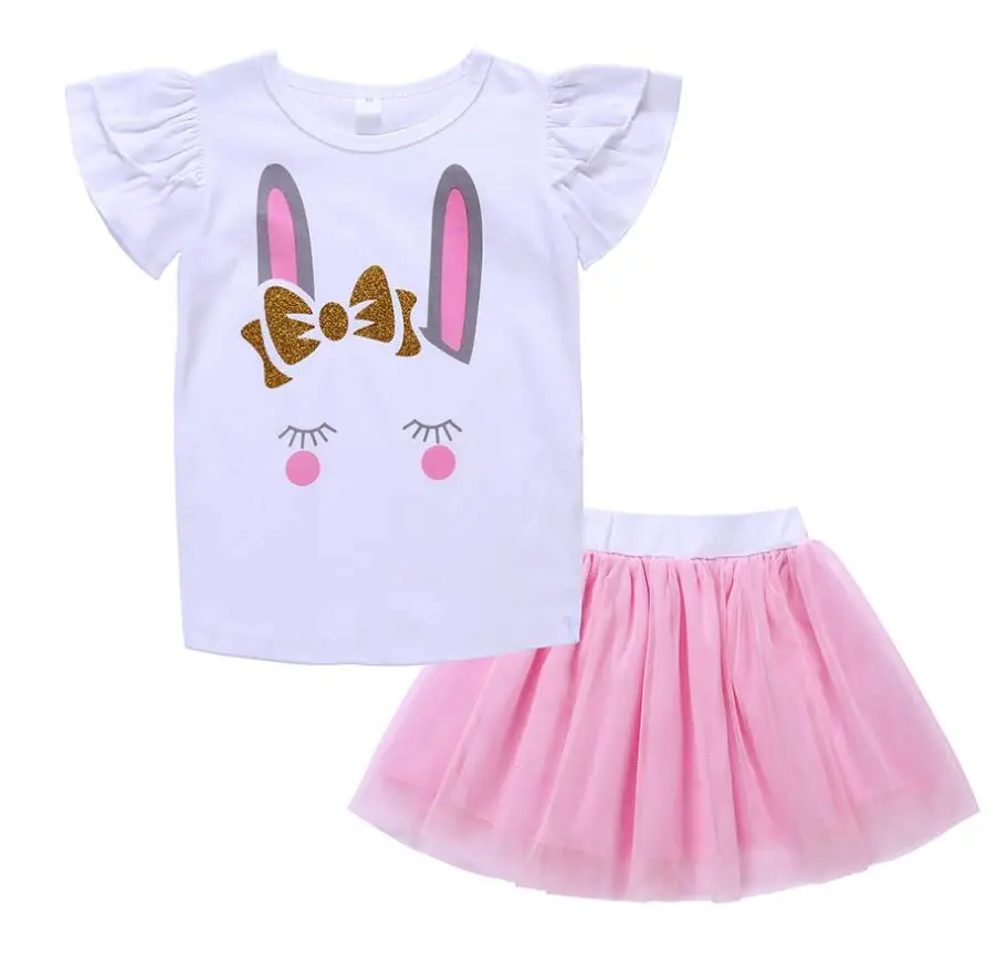 

Pink Rabbit Girls Clothing Set Summer T-Shirts+Tutu Dress 2Pcs Suits Pineapple Girls Clothes Sets Fashion Princess Kids Outfits