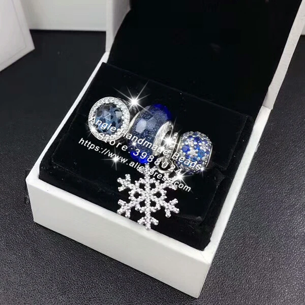 

4pcs Fashion Jewelry Set S925 Silver Blue Star Snowflake Dangle Charms Fit DIY Bracelet Necklaces Jewelry Making Woman Gift