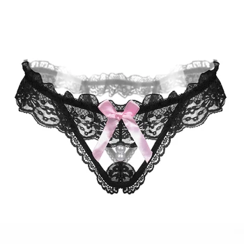 

Women Lace Bowknot G-string Briefs Underwear Panties Sexy Faux Pearl Thong