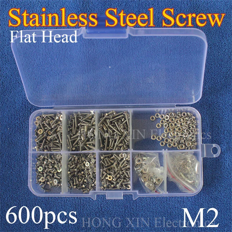 

600pcs/set M2 304 Stainless Steel Hex Socket Screws Bolt With Hex Nuts Washers Assortment Flat Head