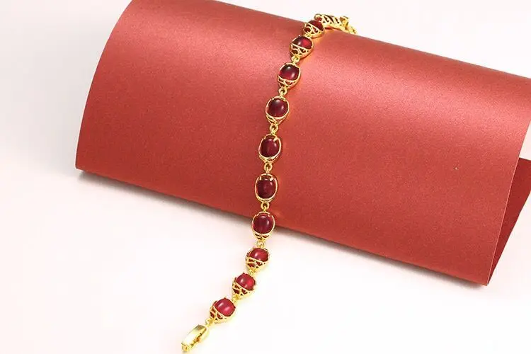 MxGxFam(18 см+ 3 см) кроваво-красный/зеленый камень воды браслет для женщин дизайн ювелирных изделий 24 К чистого золота цвет