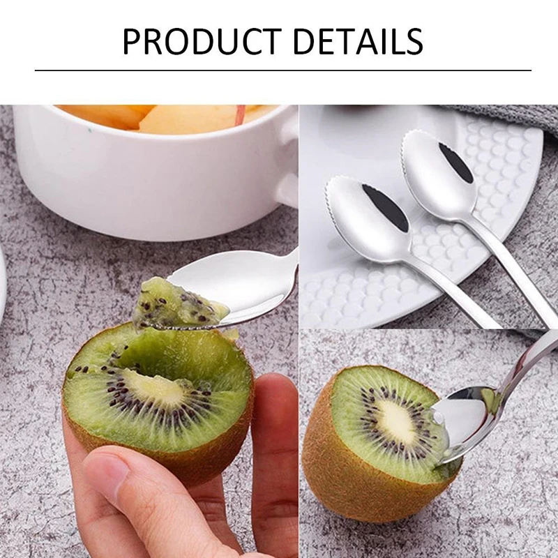 Stainless Steel Sawtooth Spoons Grapefruit Apple Scraper Spoon Fruit Puree Long Handle Multi-functional Baby Food Prepare Tool