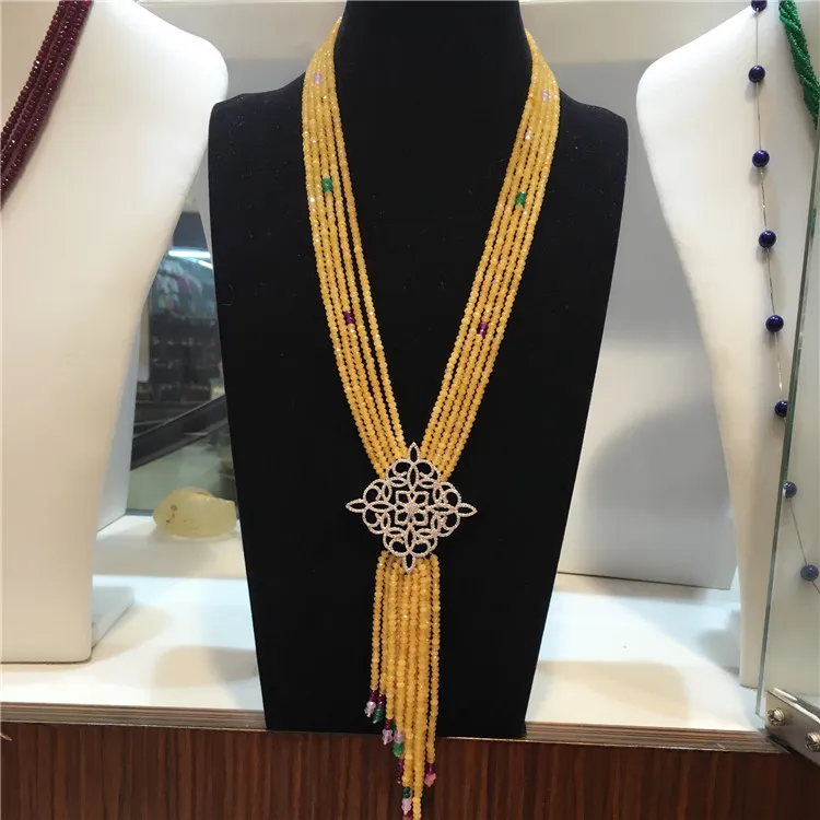 New style multilayer yellow stone necklace micro inlay zircon accessories clasp fashion jewelry