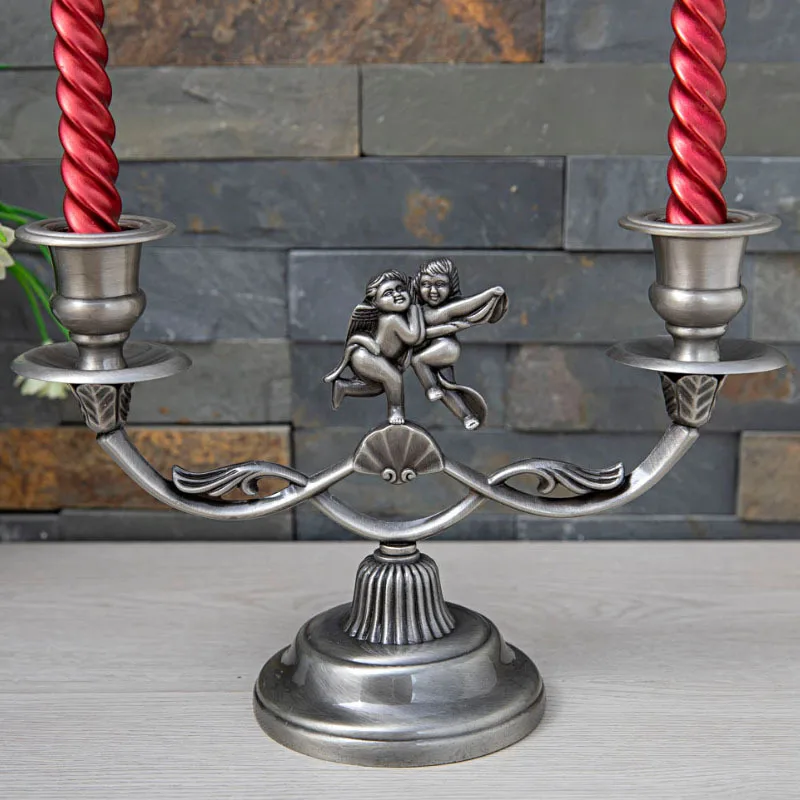 

Europe Vintage Metal Candelabra Candle Stand Holder Candlestick Angel Decor Antique Home Decoration Tabletop Ornaments