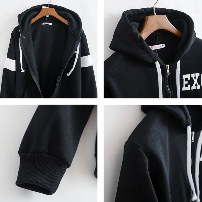 Kpop Exo sudadera con capucha para mujeres chndales de tela de moda sudadera bisbol Exo sobredosis Feminino cremallera jueg