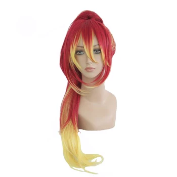 

MCOSER 80cm Long Straight Synthetic Red and Yellow Mix Color Cosplay Wig With ponytail 100% High Temperature Fiber WIG-065A