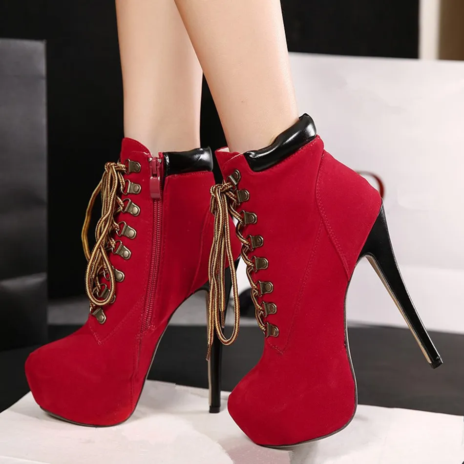 Sexy High Heels Boots Women Autumn Winter Ankle Boots Platform Lace up ...