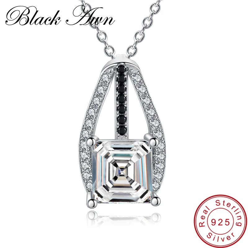 

[BLACK AWN] 925 Sterling Silver Necklace for Women Trendy necklaces pendants Square Sterling Silver Jewelry P045