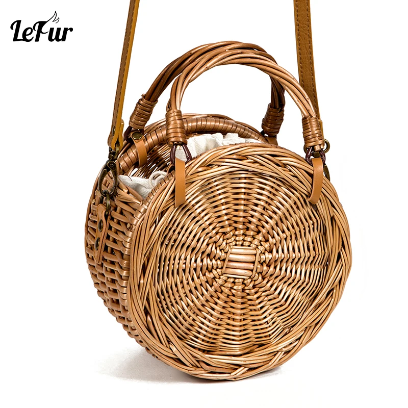 

LEFUR 2019 New Fashion Round Straw Bag Women Summer Rattan Handbags Handmade Woven Beach Tote For Women Bolsa Feminina