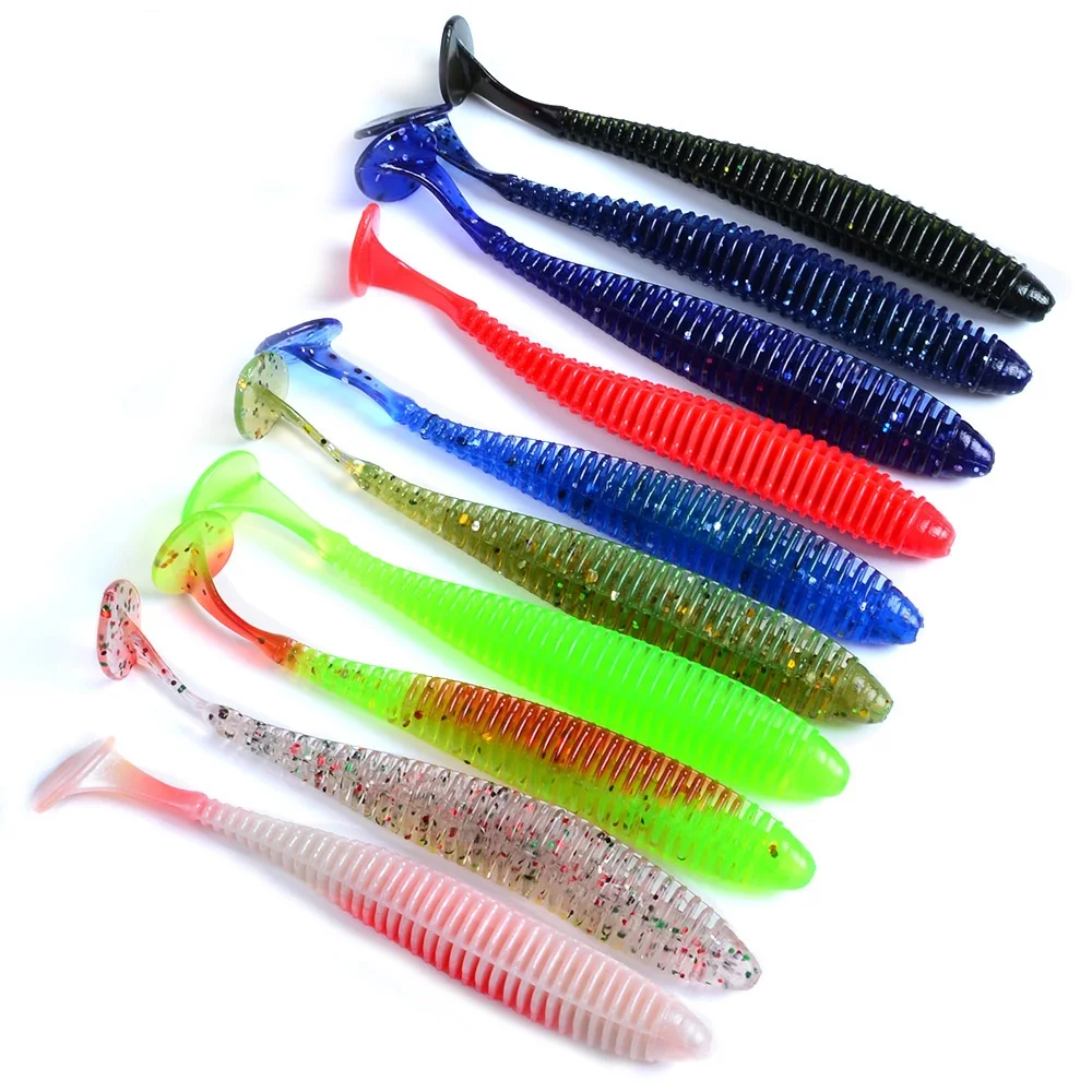 

10PCS/LOT fishing soft lures 8.5cm/2.4g soft Worm Grubs T Tail Wobblers Aritificial Easy Shiner Carp Jigging Silicone Bait