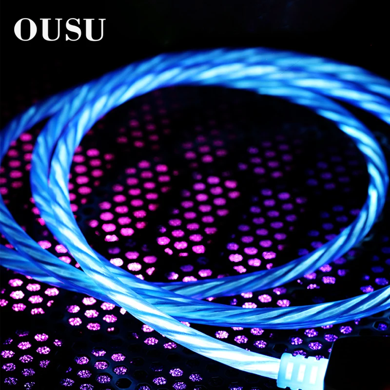 OUSU 2.4A إضاءة ليد ليلية سريع كابل شحن USB نوع C ل xiaomi كابل شاحن آيفون الهاتف المحمول الكابلات الروبوت مايكرو