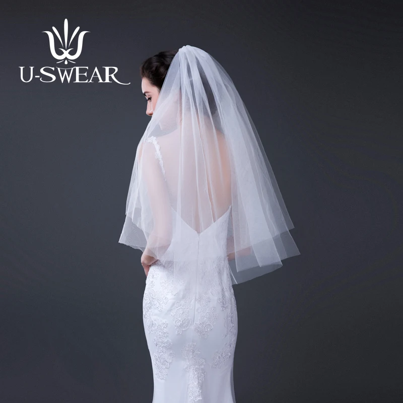 Hot Sale White Women Wedding Two Layers Cut Edge With Comb Bridal Veil Accessories Mantilla Velo De Novia | Свадьбы и торжества