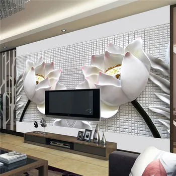 

photo wallpaper wall painting modern art non-woven paper 3d TV contracted sitting white lotus flowers large mural wall paper