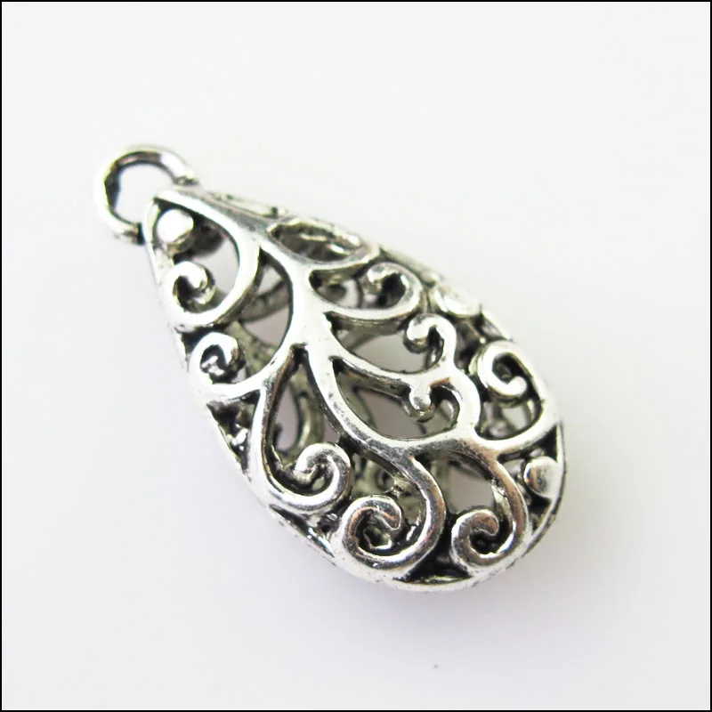 

New 6Pcs Tibetan Silver Tone Flower Teardrop Charms Pendants 12x24mm