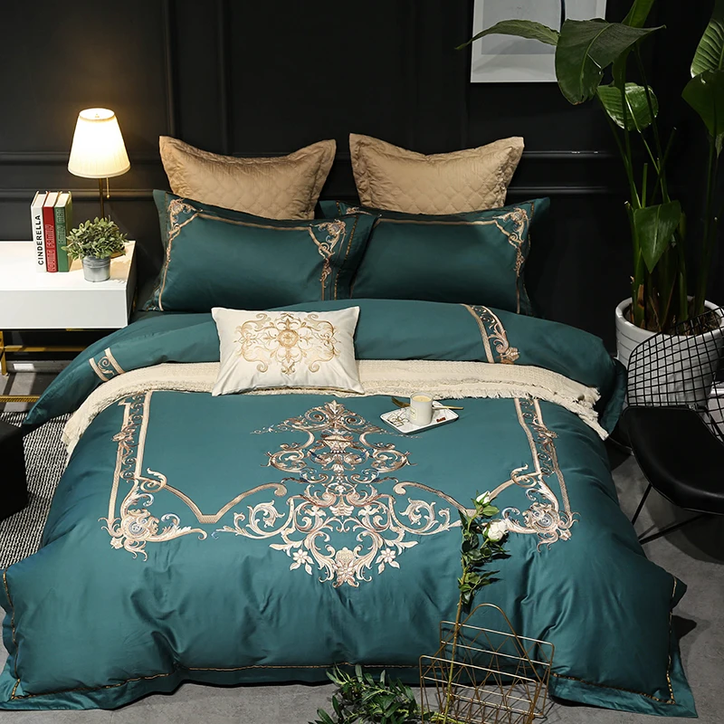 

Green Luxury Royal Bedding Set Queen King size 4/5/7Pcs Bed set Oriental Embroidery Duvet Cover Bed Sheet Linens set Pillowcase