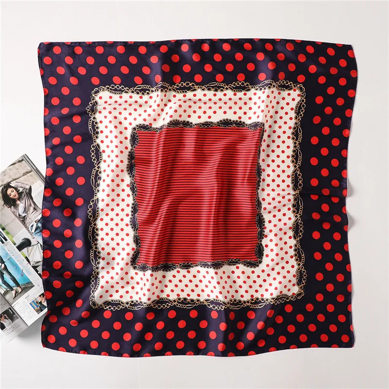 2019 luxury square small scarf dot striped hair head scarves Tie Neck Bandana red Silk Bag foulard Kerchief women female gift
