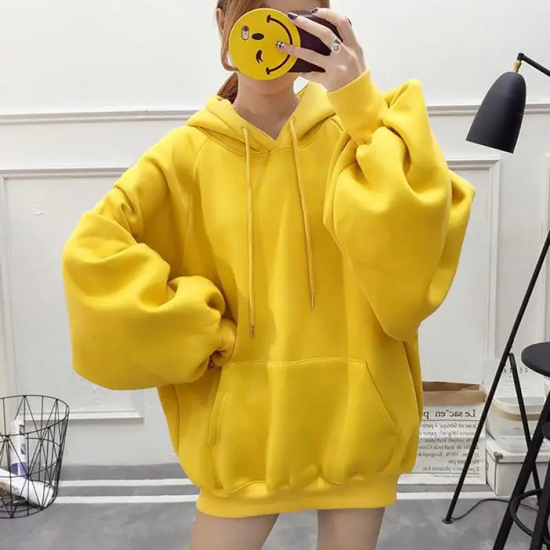 Tanie Zimowe ubrania damskie bluza 2019 Casual Solid Color Harajuku swetry z polaru z długim rękawem bluza ze ściąganym kapturem płaszcz ocieplany