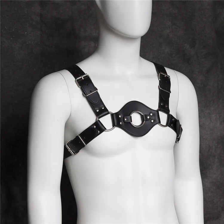 

Men Sexy Punk Big O Ring leather material bustier corset sculpting chest belt leather suspenders braces pants bondage